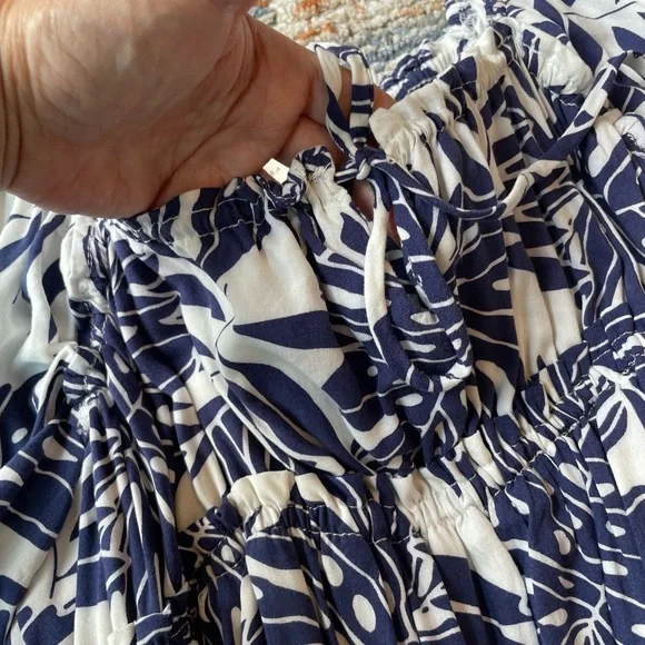 Millibon Blue and White Leaf Print Mini Dress - Picture 4 of 9